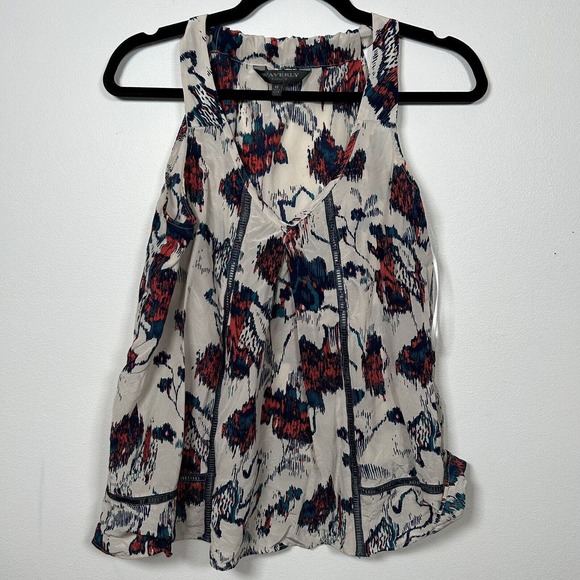 Waverly Grey Silk Geometric Pattern Racerback Tank Size XS white blue red - Picture 1 of 8